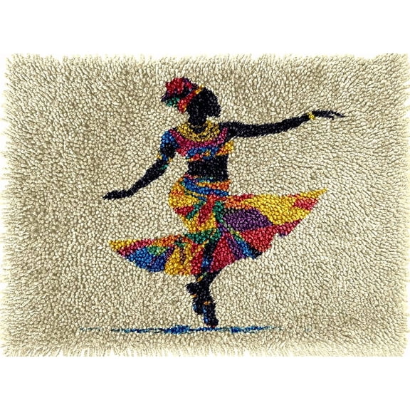 Abstratc African Dancing Woman Colorful Latch Hook Rug kits Pre-printed Crochet Yarn DIY Hooking Latch Kit Carpet Rug Cover Mat for Christmas Chair Cushion Floor Decor 60x40cm(1)