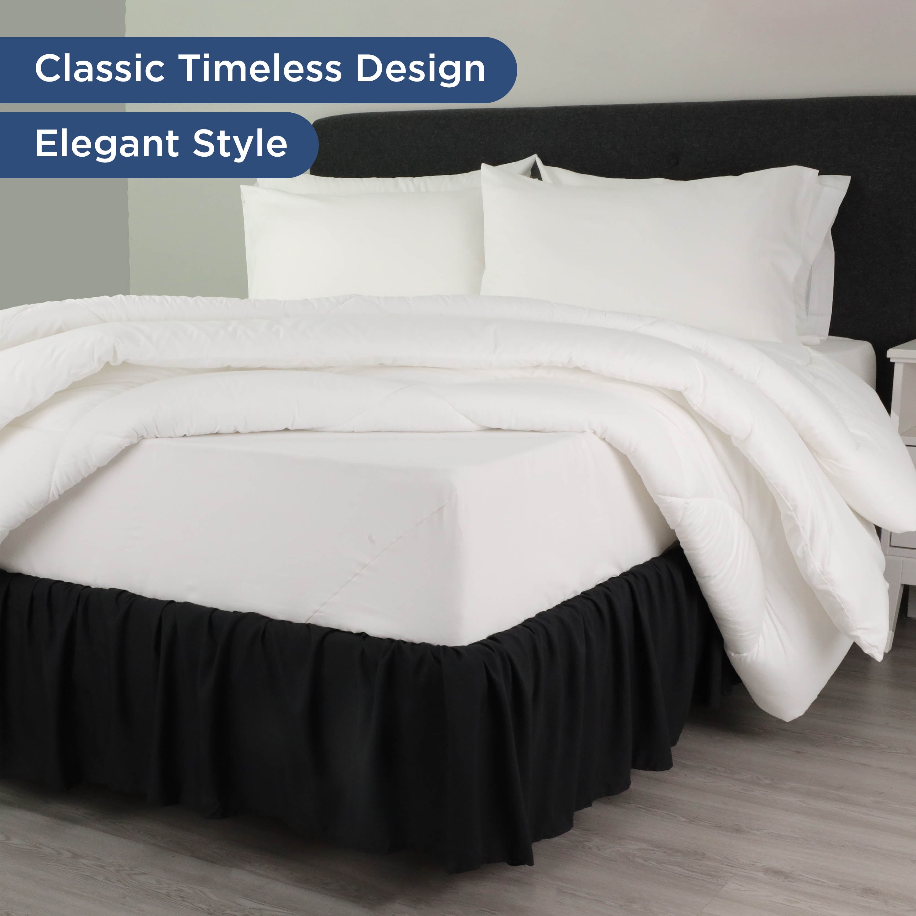Martex Twin Bed Skirt | Ruffled 100% Microfiber Dust Ruffle | 16" Drop | Black