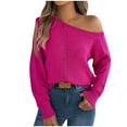 thumbnail image 2 of EchfiProm Lightweight Women Off Shoulder Sweaters Pink V Neck Pullover Knit Long Sleeve Solid Work Sweater Top, 2 of 8