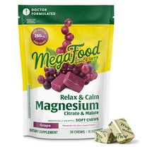 MegaFood Relax Calm Magnesium Soft Chews - Citrate & Malate - Grape Flavor - 15 Servings