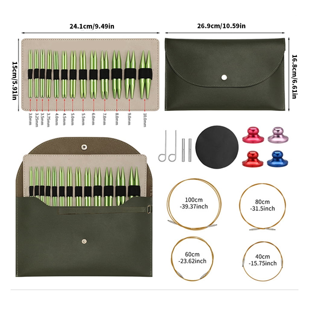 Geemin 13Pairs Interchangeable Metal Circular Knitting Needle Set with Case 3.0mm-10mm