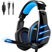Beexcellent Gaming Headset for PS4 PS5 Switch Xbox One PC with RGB Light, Noise Canceling Mic, Surround Sound Gaming Headphones (Black Blue)