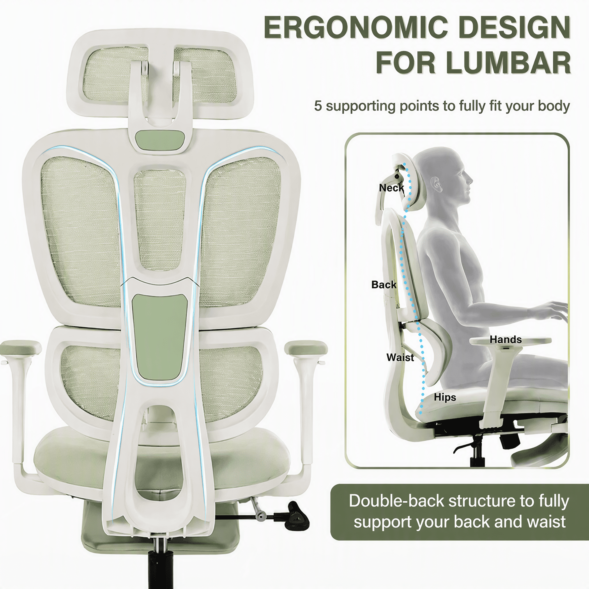 Ergonomic High Back Mesh Office Chair with Retractable Footrest, 2D Headrest & 4D Armrest, 90°-135° Reclining Sponge Cushion Computer Desk Chair