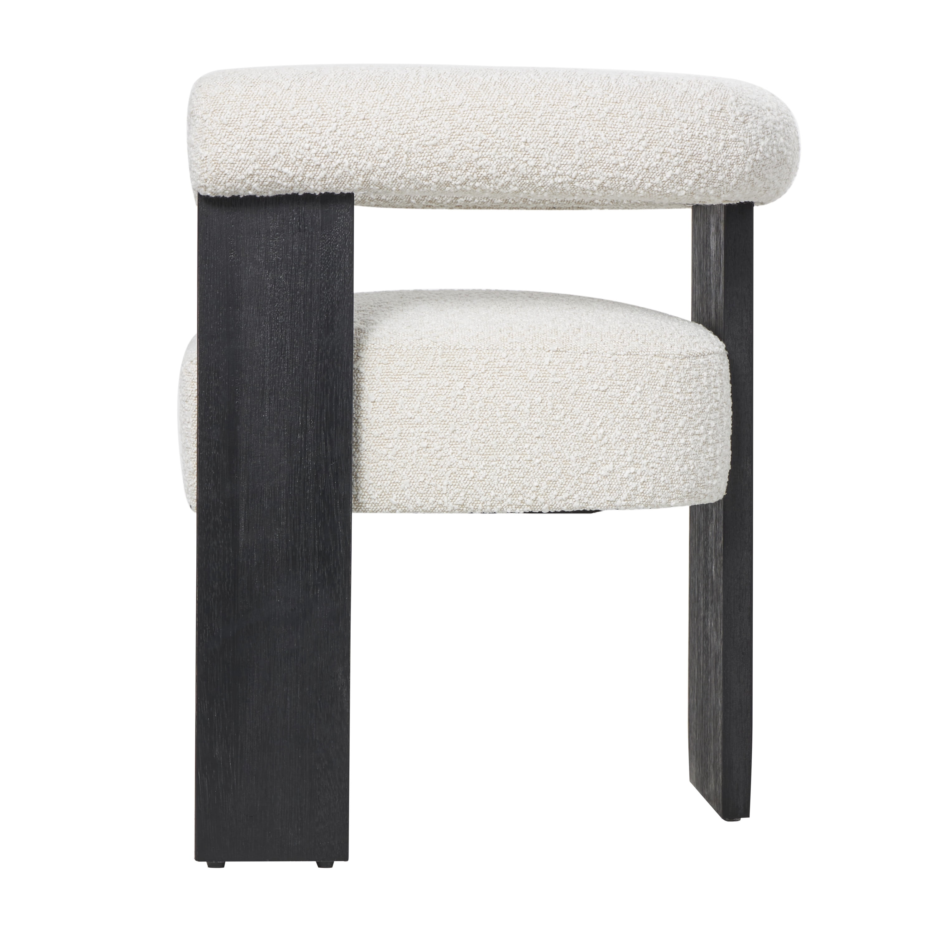 DecMode Polyester Curved Back Mid Century Modern Round Boucle Lounge Chair with Black Wood Frame, White