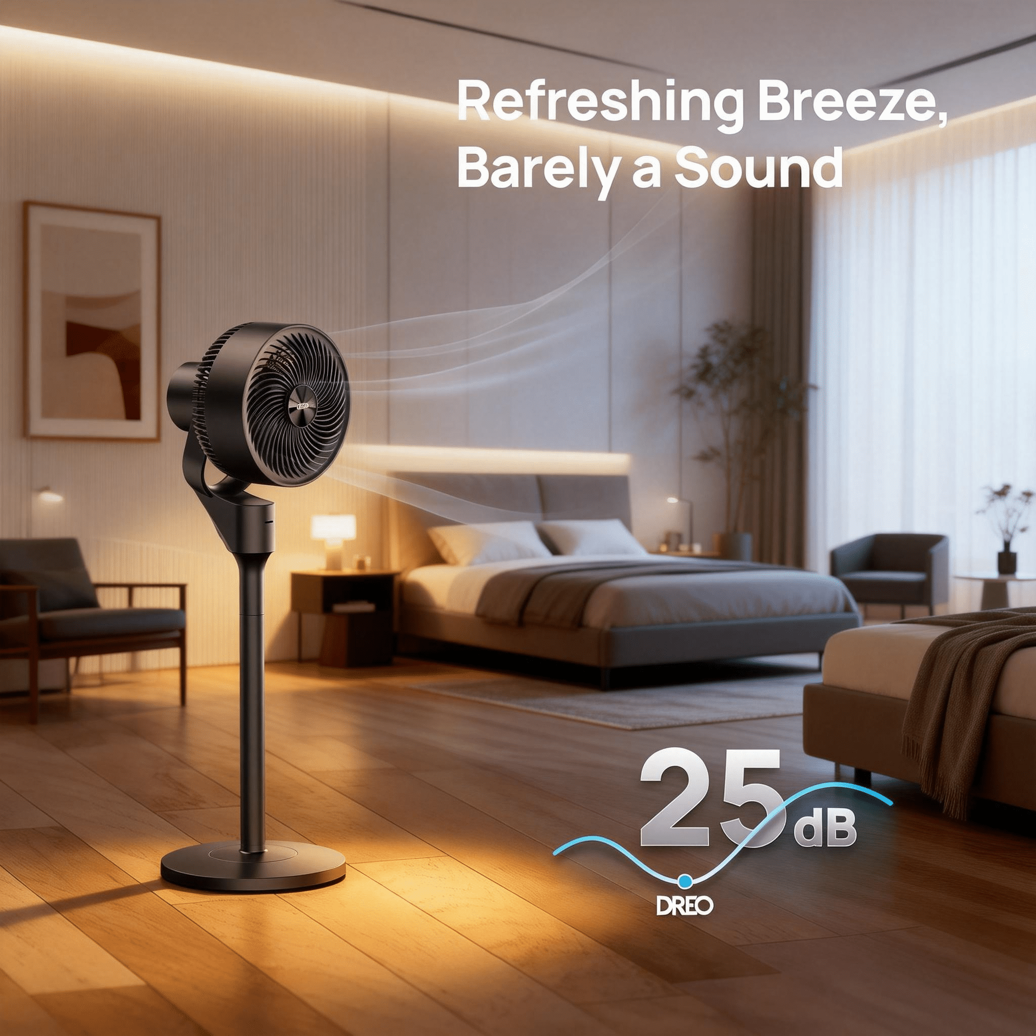 DREO Fan for Bedroom, 90 ft Powerful Airflow, 20 dB Ultra Quiet, 90° Oscillating Standing Fan, Whole Room Cooling, DC Motor, 8 Speeds, 3 Modes, 38-42" Height, 8H Timer, 105° Tilt