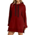 thumbnail image 2 of Chandail à Capuche pour Femmes Robe Longueur Genou Long Chandail-Over Hauts Fendus Automne Hiver Chandail en Peluche, 2 of 7