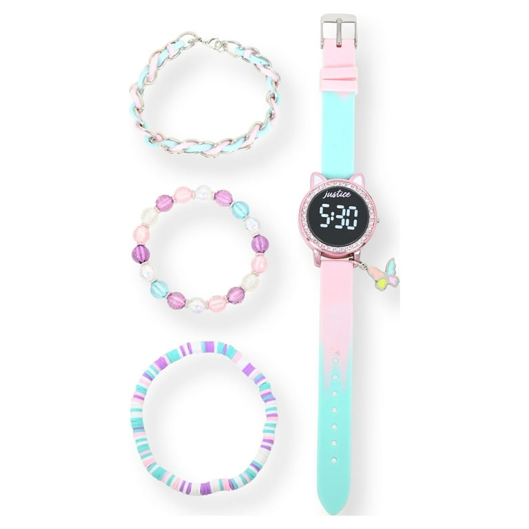 Justice Girl\'s LED Silicone Watch and Matching Bracelet 4 Piece Set