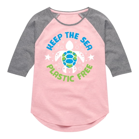 Instant Message - Earth Day - Keep The Sea Plastic Free - Save Turtles - Toddler & Youth Girls Raglan Graphic T-Shirt