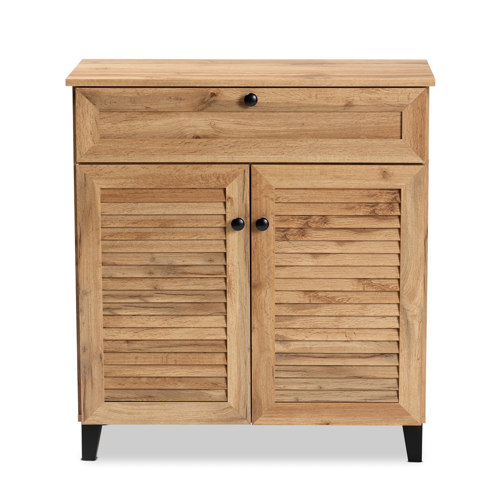 Baxton Studio Coolidge Modern and Contemporary Oak Brown Finished Wood 1-Drawer Shoe Storage Cabinet