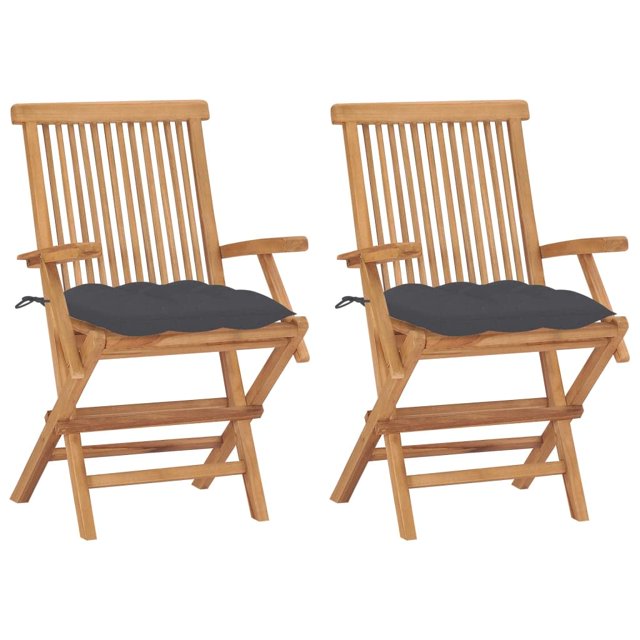 Juego de sillas de patio VidaXL de madera de teca de 2 piezas con cojines de color antracita