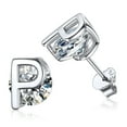 thumbnail image 1 of Pendientes de Botón PROSTEEL Inicial de Plata Esterlina con Circonita Cúbica Letra P, 1 of 8