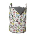 thumbnail image 1 of Cartoon Laundry Bag, Chaotic Composition of Various Objects Fruit Cactus Bunny TV Glasses Egg Umbrella, Basket with Handles Drawstring Closure for Laundromats, 13" x 19", Multicolor, by Ambesonne, 1 of 4