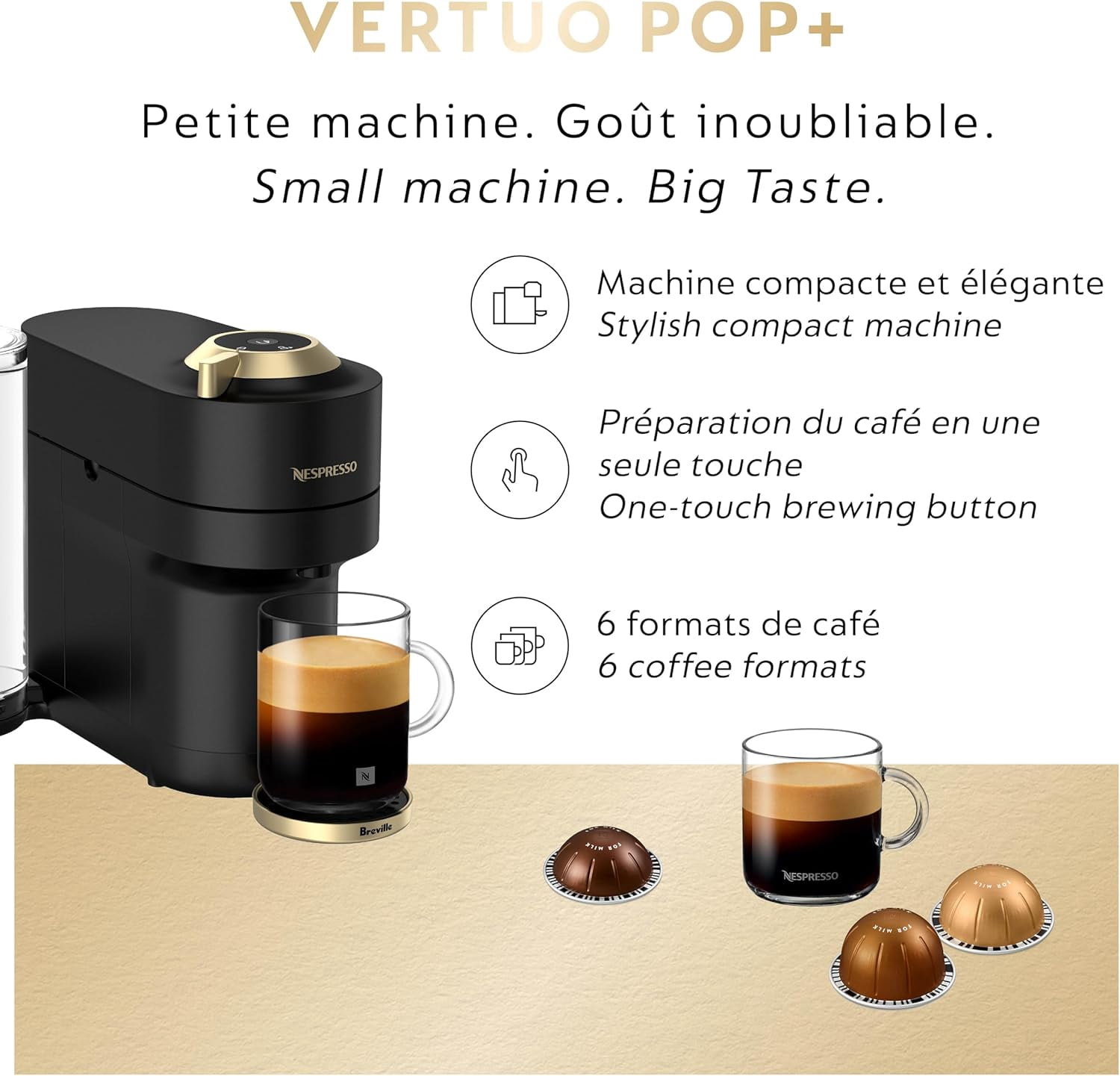 Festive Vertuo Pop+ Coffee and Espresso Maker, Matte Black Gold