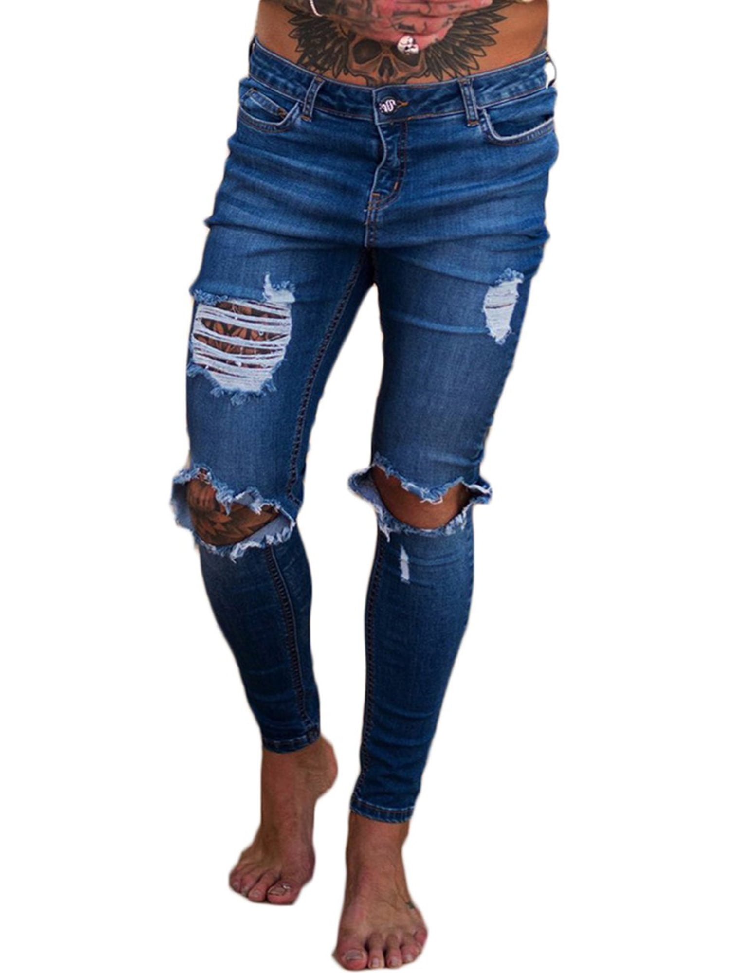 dark destroyed jeans