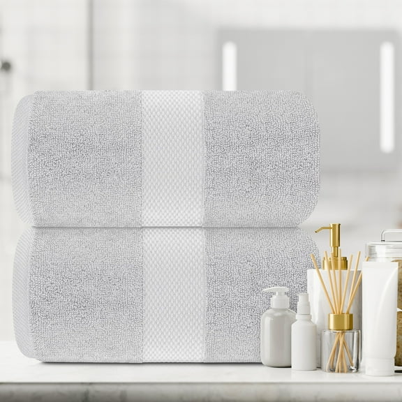 White Classic Luxury Bath Sheet Towels Extra Large 35x70 Inch | 2 Pack, Silver