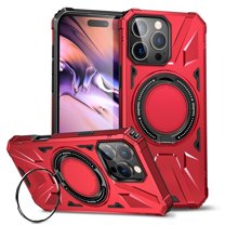 Case for iPhone 15 Pro 6.1" with 360° Spin Magnetic Stand Ring Holder, Compatible with MagSafe, 16FT Mil-Grade Shockproof Dropproof Tough Rugged Protective Case Cover,Red,For iPhone 15 Pro