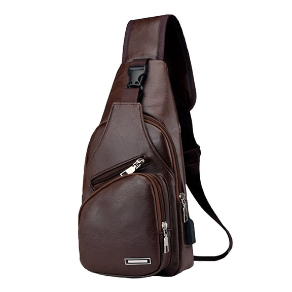 GASTROPOD Leather Sling Bag for Men and Women,11" Cross Body Chest Bags with Usb Charging Port,Tear Resistance,Large Capacity,Shoulder Pack for Outdoor Travel Hiking Camping
