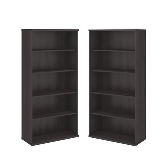 Home Square 5 Shelf Engineered Wood Bookcase Set in Storm Gray (Set of 2)