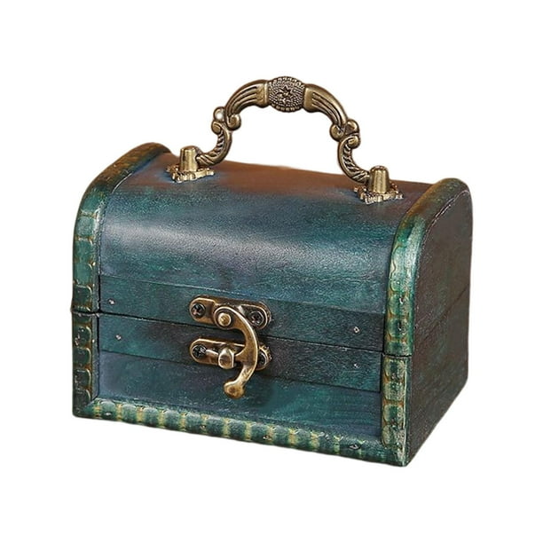 Caja del tesoro de estilo retro, caja de madera portátil decorativa hecha a mano, caja de dinero, organizador de joyas para recuerdos, regalo, dinero, perfecl contenedor de almacenamiento