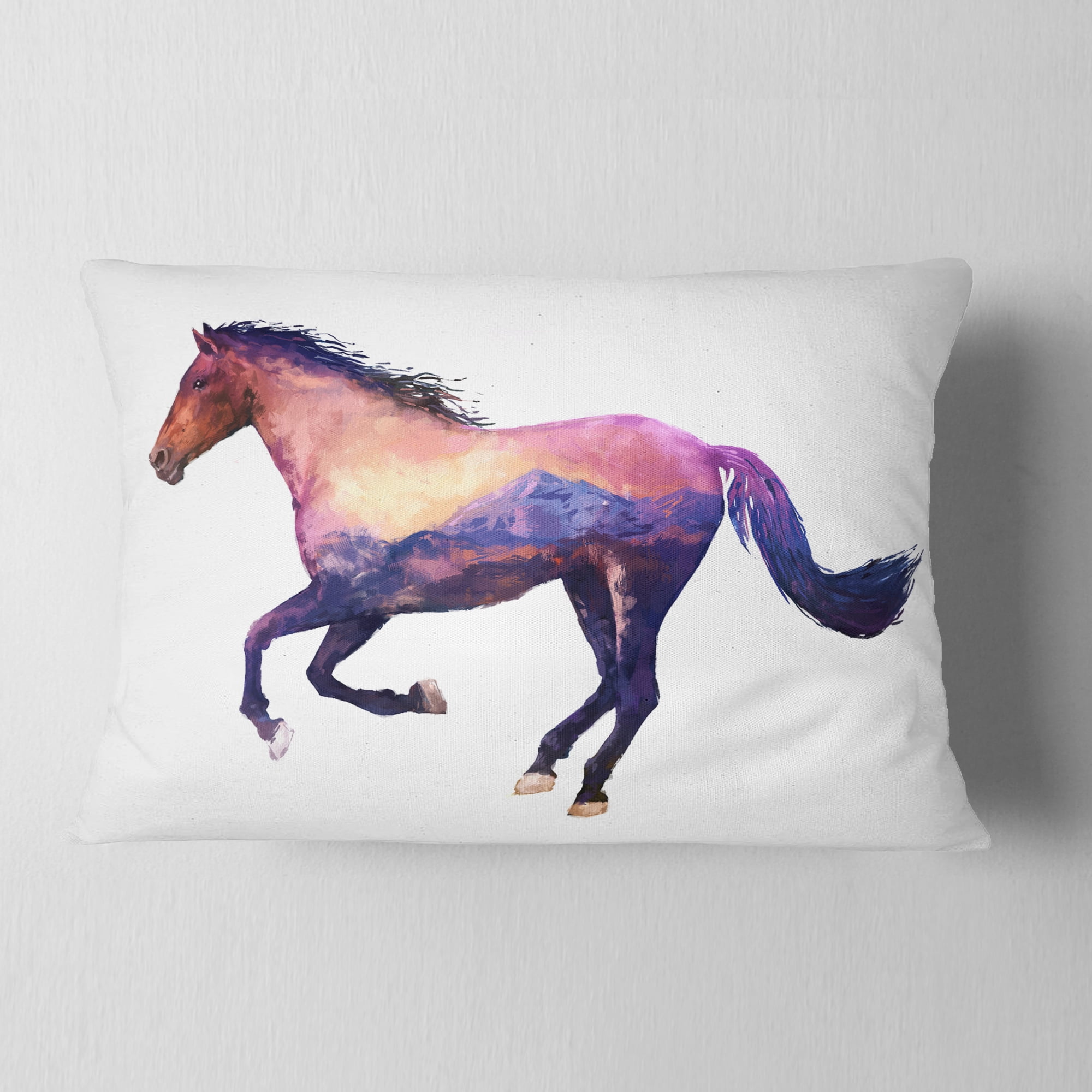 Designart Horse Double Exposure Illustration - Animal Throw Pillow - 12x20