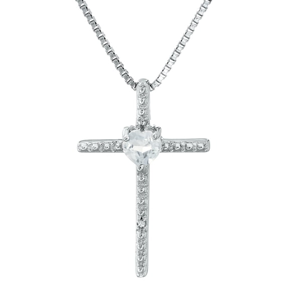.20 Ct Heart White Topaz Diamond Sterling Silver Cross Pendant 18" Chain