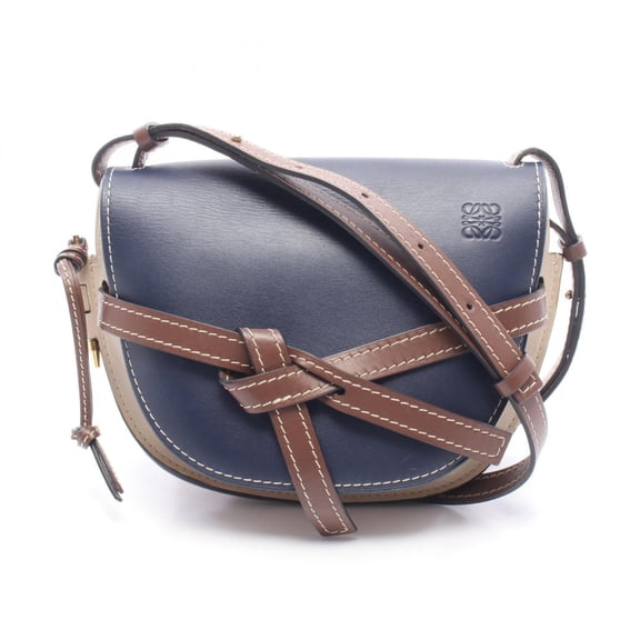 Pre-Owned Loewe Gate Bag Small Shoulder Handbag Leather Women's Navy Beige Brown A650T20X40
