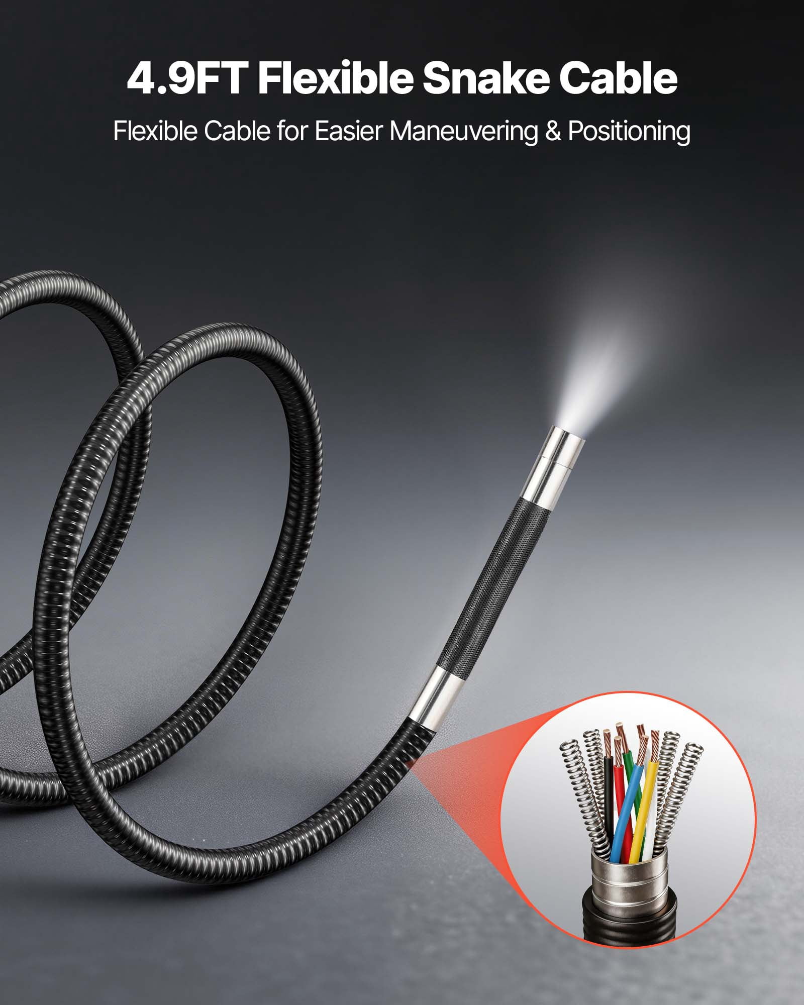 VEVOR 4-Way Articulating Endoscope with Light, True 1080P HD Industrial Borescope Inspection Camera with Articulated Probe, Flexible Snake Scope Cam for Wall Automotive Engine Inspect-4.9FT