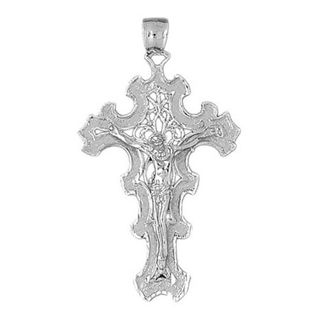 18K White Gold Crucifix Pendant - 55 mm