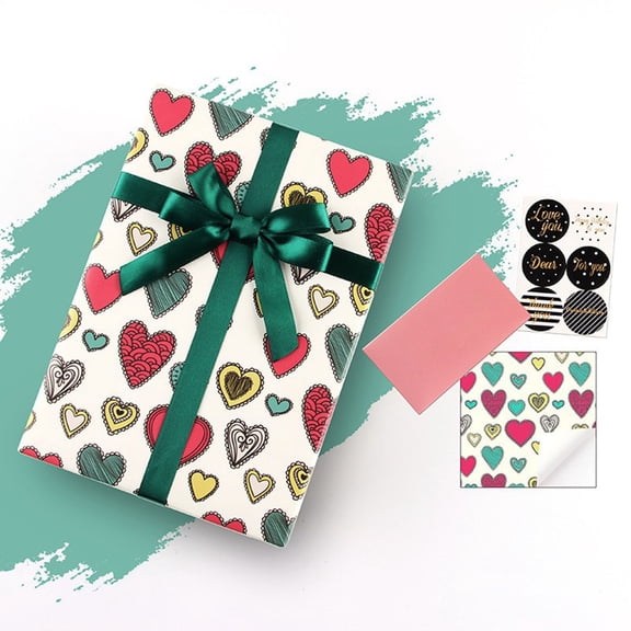 SeekLGT Valentine's Day Wrapping Paper Roll Colorful Love Heart Pattern Gift Wrap for Holiday Party Supplies & Anniversary