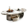 thumbnail image 2 of ENSHUI 55" Modern Oval Stone Coffee Table with Abstract Metal Base and Drawer, Gray, 2 of 16