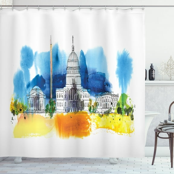 Ambesonne Obelisk Shower Curtain, White House Paint, 69"Wx70"L, Sea Blue and Orange