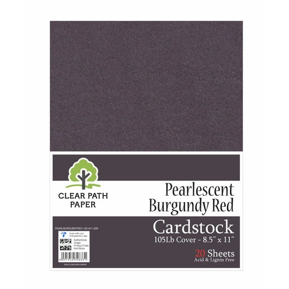 Pearlescent Burgundy Red Cardstock - 8.5 x 11 inch - 105Lb Cover - 20 Sheets - Clear Path Paper