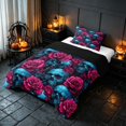 thumbnail image 2 of Homewish Halloween Gothic Skull Twin Comforter Sets, Retro Rose Floral Bedding Set, Cyan Magenta Black, Black Reversible, 2-Piece 1 Comforter and 1 Pillowcase, 2 of 5