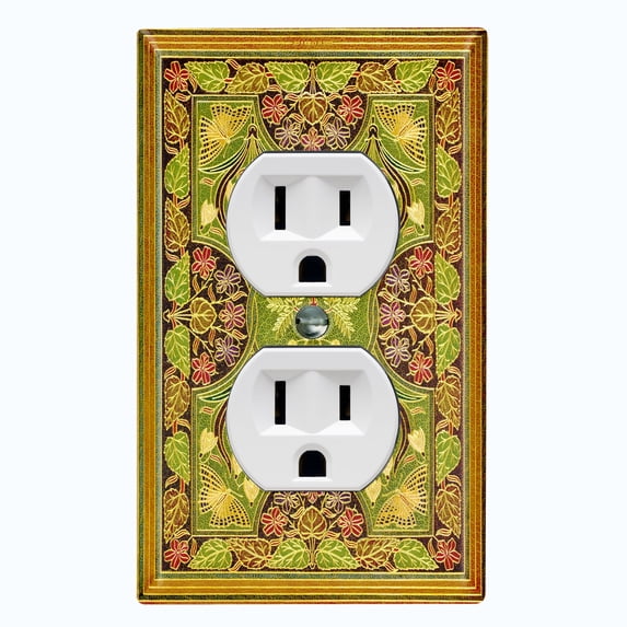 Metal Light Switch Plate Cover Elegant Victorian Floral Leaf Butterfly Frame Green FRA065