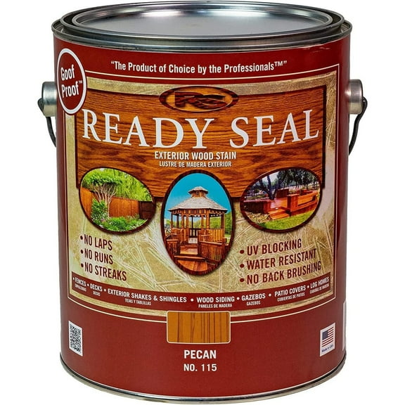 Ready Seal Stain & Sealer for Wood, Outdoor Deck and Fence, 1 Gallon, Multiple Colors Available – Easy to Apply, No Back Brushing Needed, and UV Protection (Pecan #115)