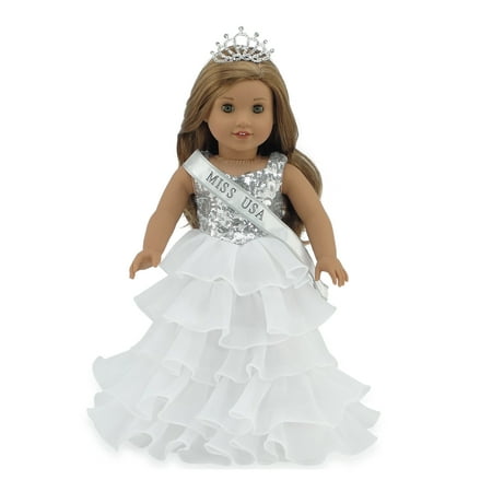 Emily Rose 18 Inch Doll Clothes | Ball Gown Pageant Doll Dress with Miss USA-Inspired Sash and Sparkling Crown! | Fits American Girl (Best Knock Off American Girl Doll Clothes)