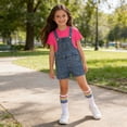 thumbnail image 5 of OGLCCG Boys Girls Denim Overalls Set Kids Short Sleeve Tshirt and Shorts Socks Set Summer Casual 3 Piece Outfit with Pockets 3-12 Years, 5 of 8