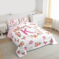 thumbnail image 3 of Homewish Girls Personalized Gifts Queen Comforter Set,Pink Letter K Bedding Sets,Vountry Flower Butterflies Bedding Comforter Set For Princess,Lightweight Room Decoration Reversible,3pcs, 3 of 8