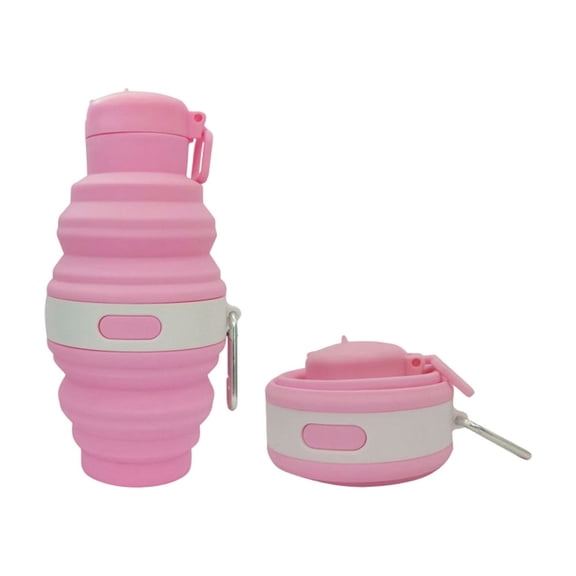 Cinvoph 16oz Collapsible Travel Cup Portable Silicone Water Bottle with Lid for Outdoor Camping Hiking Gym Travel Daily Hydration Pink