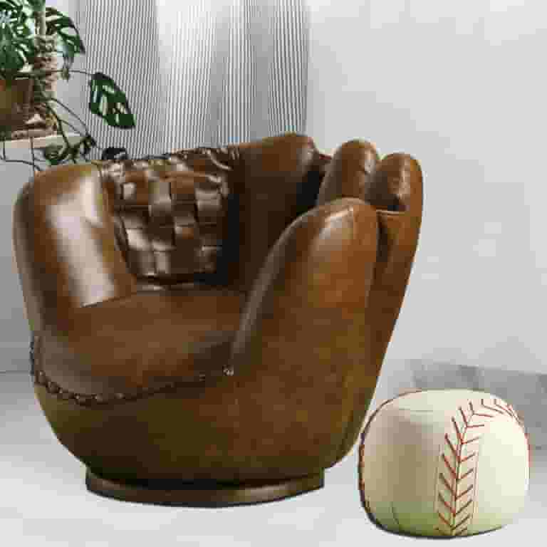 BenJara Baseball Glove Chair Ottoman, Brown/White