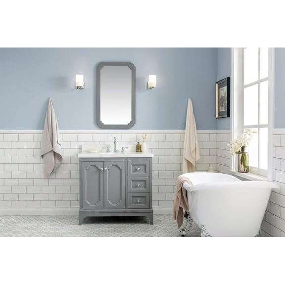 Water Creation Queen 36"W Wood Single Bathroom Vanity in Gray/White