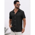 thumbnail image 4 of DARING DIVA Men's Casual Knitted Hollow Out Short Sleeve Shirt M Black, 4 of 7