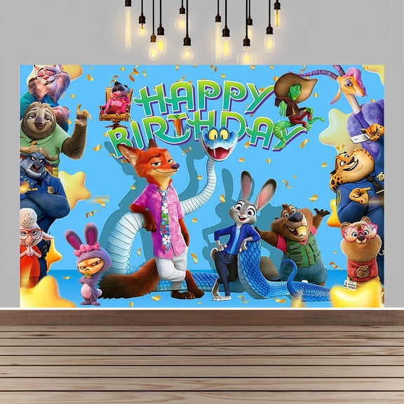 Zootopia Happy Birthday Anime Cartoon Theme Backdrops Banner Birthday Party Decor Supplies(5x3ft)