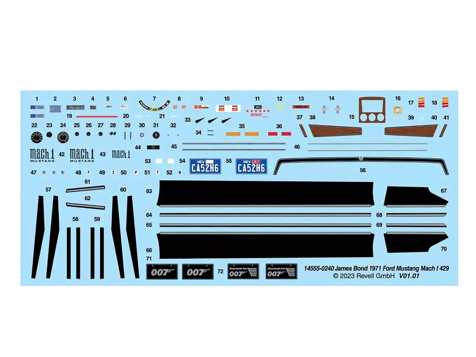 Revell Level 4 Model Kit 1971 Ford Mustang Mach 1 James Bond 007 "Diamonds are Forever (1971) Movie 1/25 Scale Model