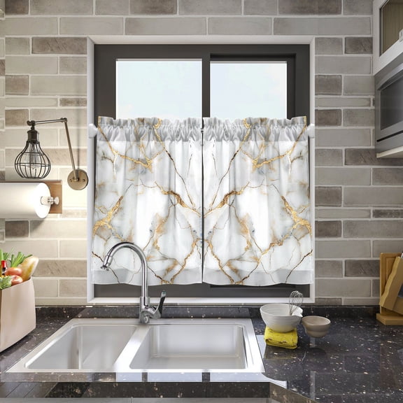 Marble Golden Cracks Kitchen Curtains Half Tier Curtain 2 Rod Pockets Bathroom Bedroom Cupborad Living Room 27"x24"
