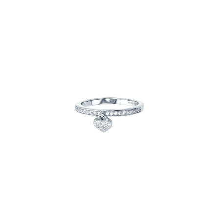 - ZilverZoom Sterling Silver Rhodium Plated Band w Heart Charm Dangle CZ Ring