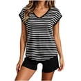 thumbnail image 2 of hoksml Women's V Neck Cap Sleeve Striped Top with Chest Pads Shorts Pajama Set Elastic Waist Summer Lounge, 2 of 7