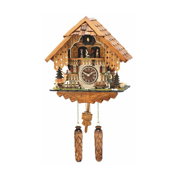 Quartz Cuckoo Clock Black forest house with music, turning dancers