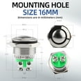 thumbnail image 4 of Keegwa (3 PCS) 16MM Momentary Push Button Switch Metal Waterproof Stainless Steel 12V 24V 36V DC 110V 250V AC 5A 1NO SPST (Domed), 4 of 6