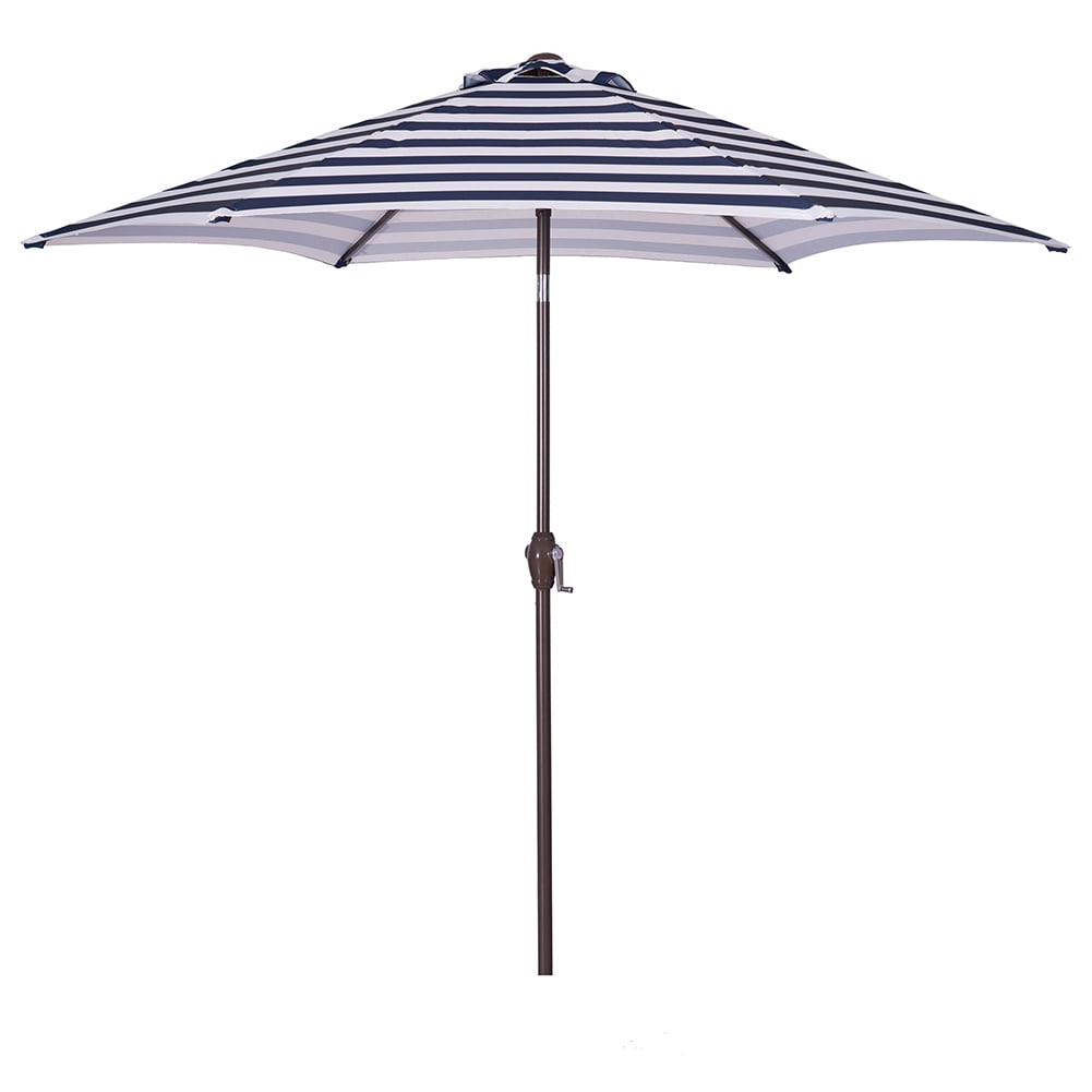 Private Jungle Outdoor Patio 8.6-Feet Market Table Umbrella with Push Button Tilt and Crank, Blue White Stripes[Umbrella Base is not Included]